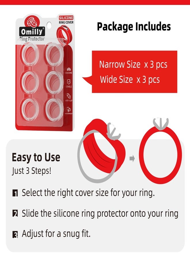 Omilly Silicone Wedding Ring Protector for Gym & Working Out - Ring Band Guards for Men & Women - 3-12mm Width, 2 Sizes, 6-Pack - Non-Slip, Comfort Fit - Image 5